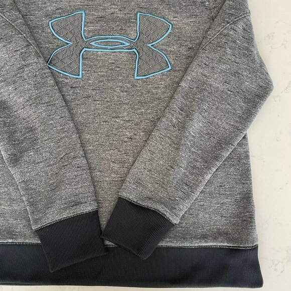Under Armour Loose Coldgear Activewear LS Hooded Sweatshirt Grey Blk Blue Sz S - Picture 5 of 10